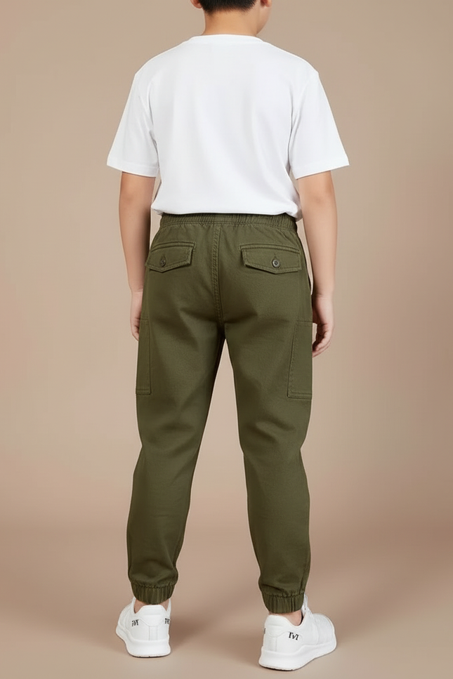 Pantalon Cargo Vert Kaki Coton Élastique Garçon - vue 2