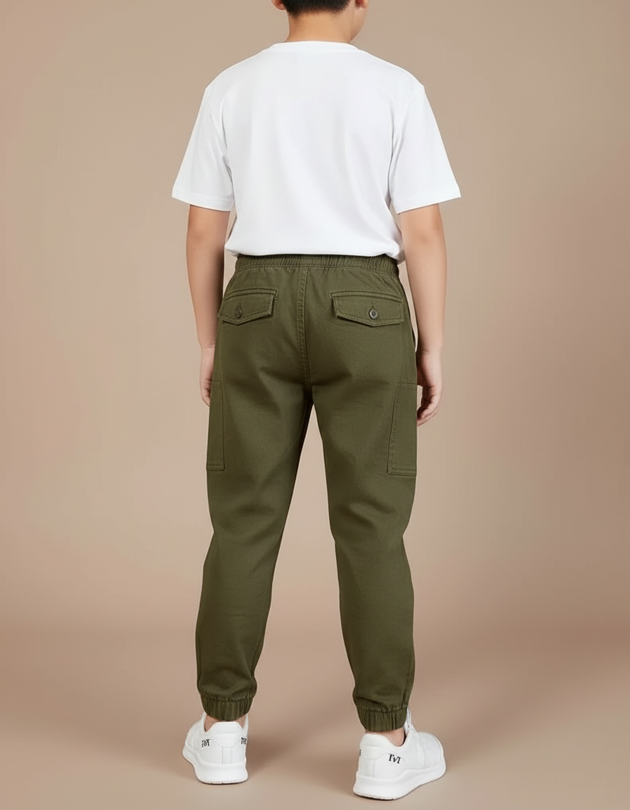 Pantalon Cargo Vert Kaki Coton Élastique Garçon - vue 2