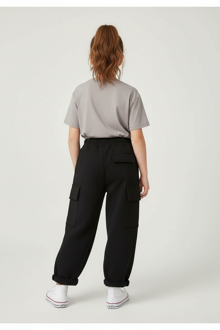Pantalon Cargo Noir Ample Confortable Enfant - Molleton - vue 2