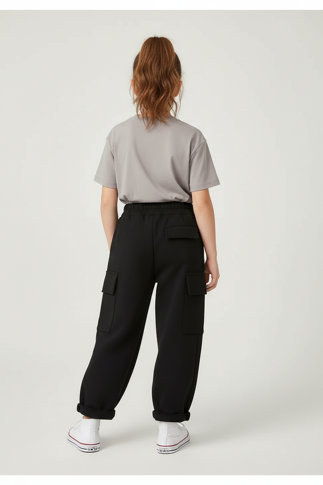 Pantalon Cargo Noir Ample Confortable Enfant - Molleton - vue 2