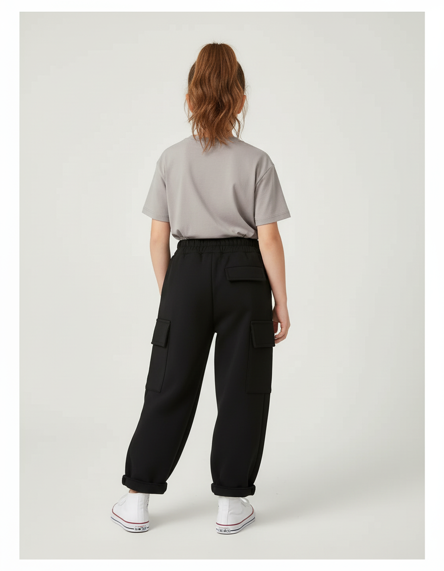 Pantalon Cargo Noir Ample Confortable Enfant - Molleton - vue 2