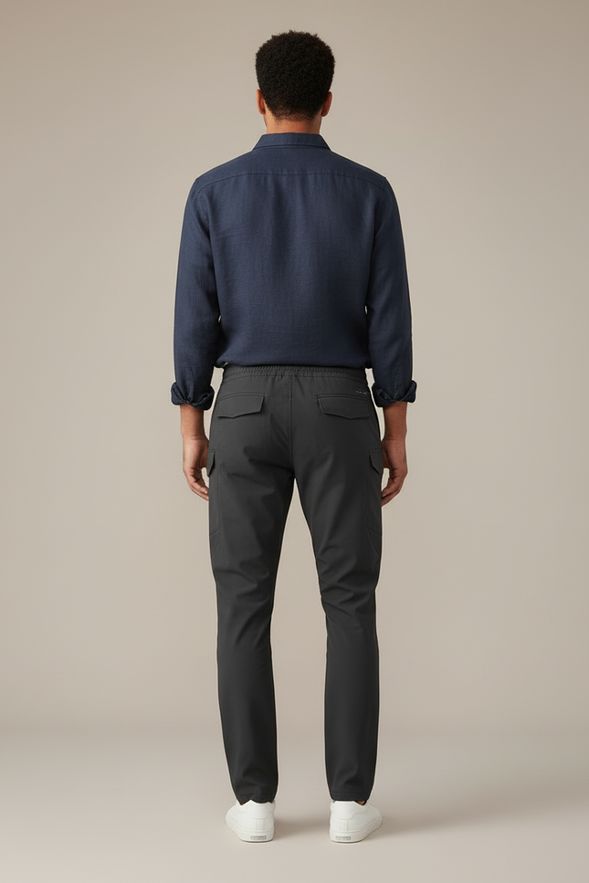 Pantalon Cargo Homme Noir Coupe Droite Décontracté - Gris Polyester - vue 2