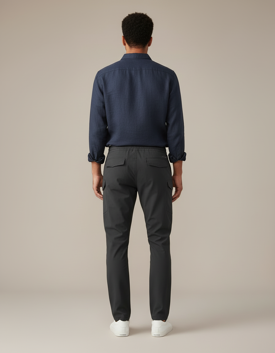 Pantalon Cargo Homme Noir Coupe Droite Décontracté - Gris Polyester - vue 2
