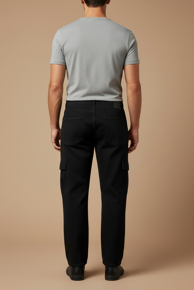 Pantalon Cargo Noir Ample Multipoches Denim Homme - Jean - vue 2
