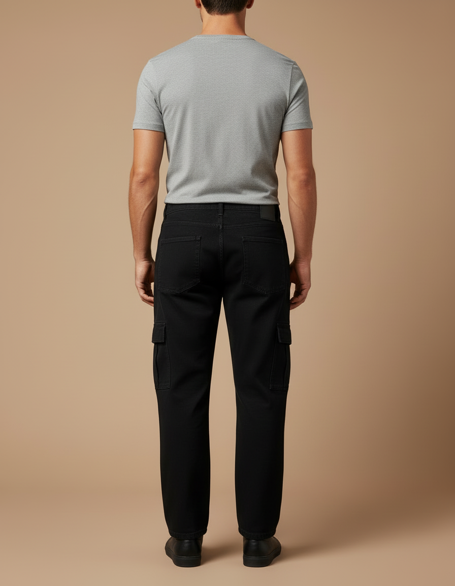 Pantalon Cargo Noir Ample Multipoches Denim Homme - Jean - vue 2