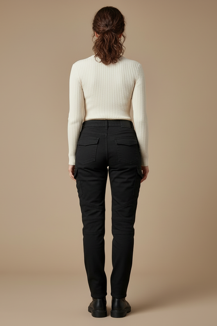 Pantalon Cargo Noir Femme Slim Motard Coton - vue 2