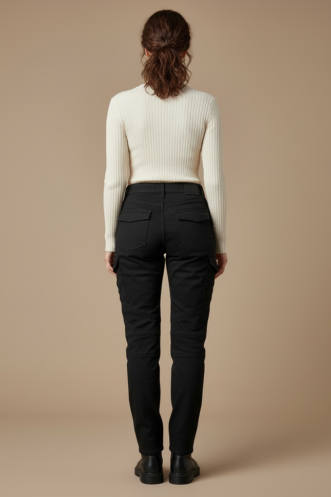 Pantalon Cargo Noir Femme Slim Motard Coton - vue 2