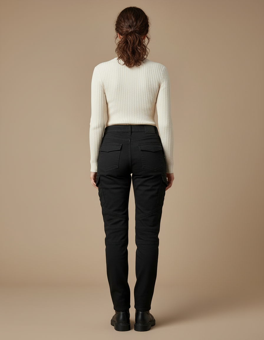 Pantalon Cargo Noir Femme Slim Motard Coton - vue 2