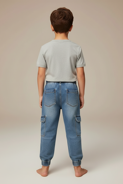 Pantalon Cargo Denim Bleu Brodé Garçon - Jean - vue 2