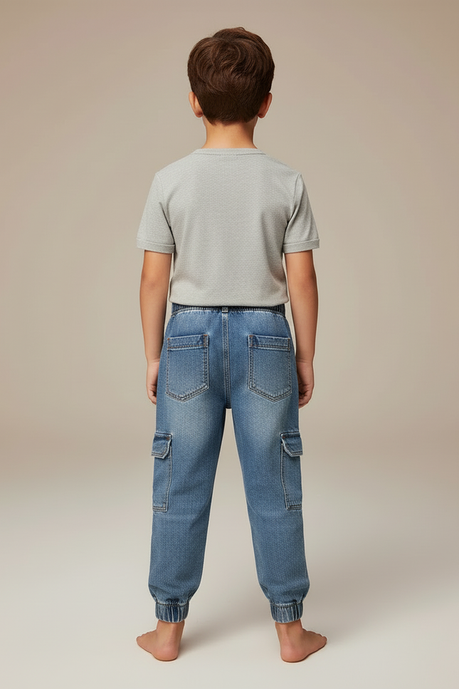 Pantalon Cargo Denim Bleu Brodé Garçon - Jean - vue 2
