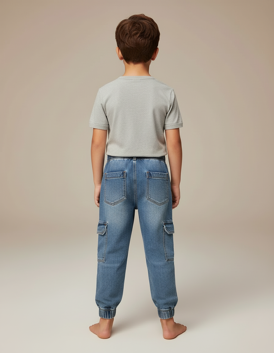 Pantalon Cargo Denim Bleu Brodé Garçon - Jean - vue 2