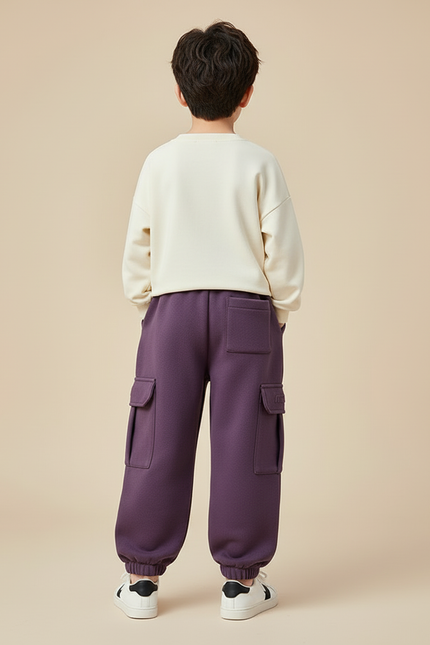 Pantalon Cargo Violet Ample Molleton Poches Enfant - vue 2