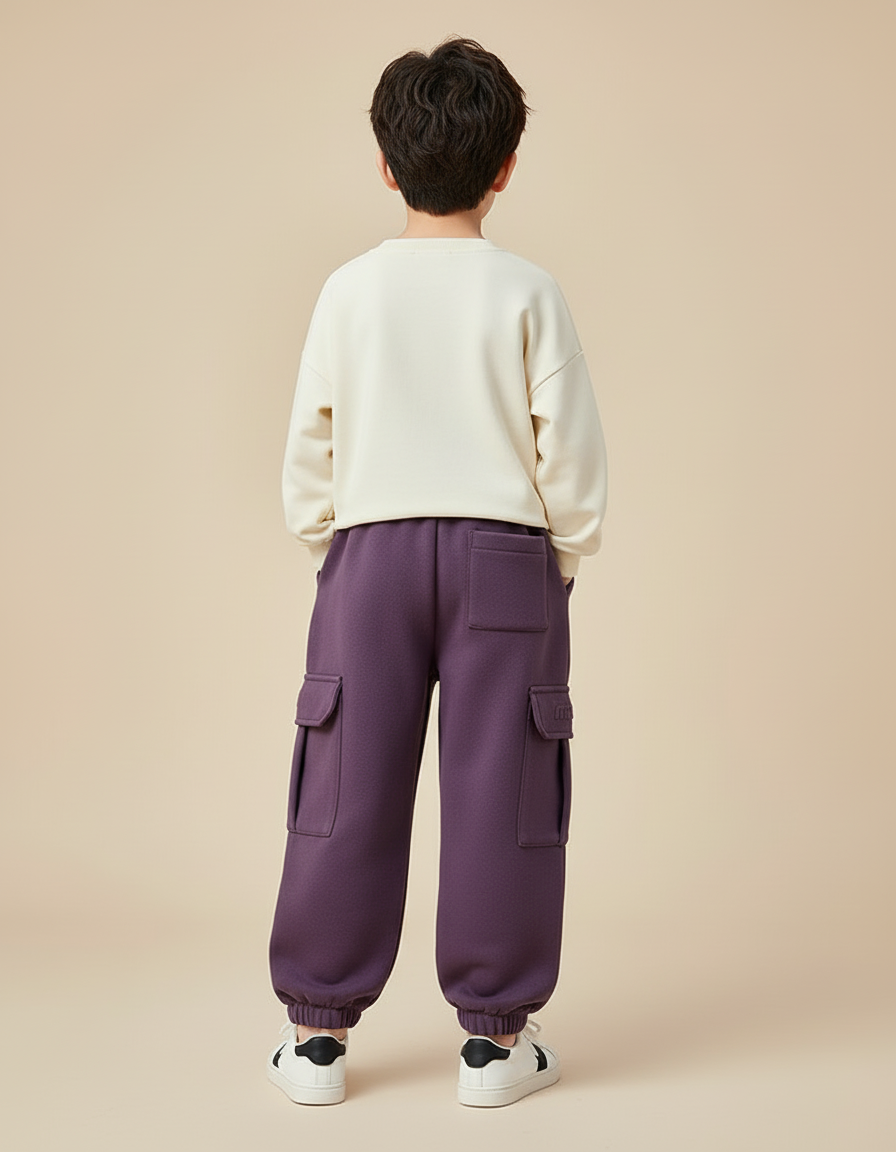 Pantalon Cargo Violet Ample Molleton Poches Enfant - vue 2
