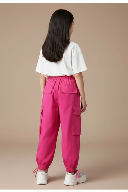 Pantalon Cargo Fuchsia Ample Fille Multipoches Décontracté - Rose Toile - vue 2