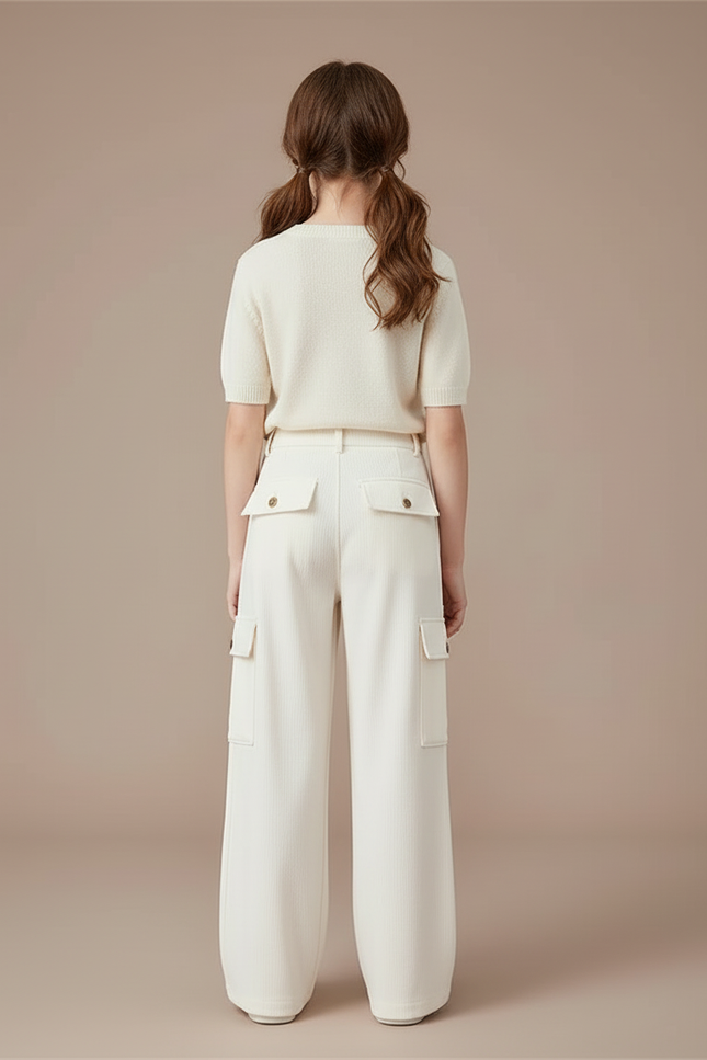 Pantalon Cargo Crème Ample Côtelé Enfant - Beige Cordé - vue 2