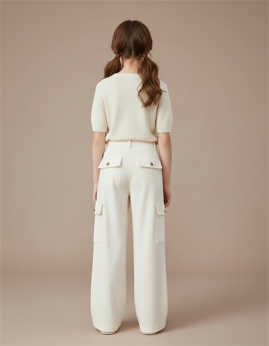 Pantalon Cargo Crème Ample Côtelé Enfant - Beige Cordé - vue 2