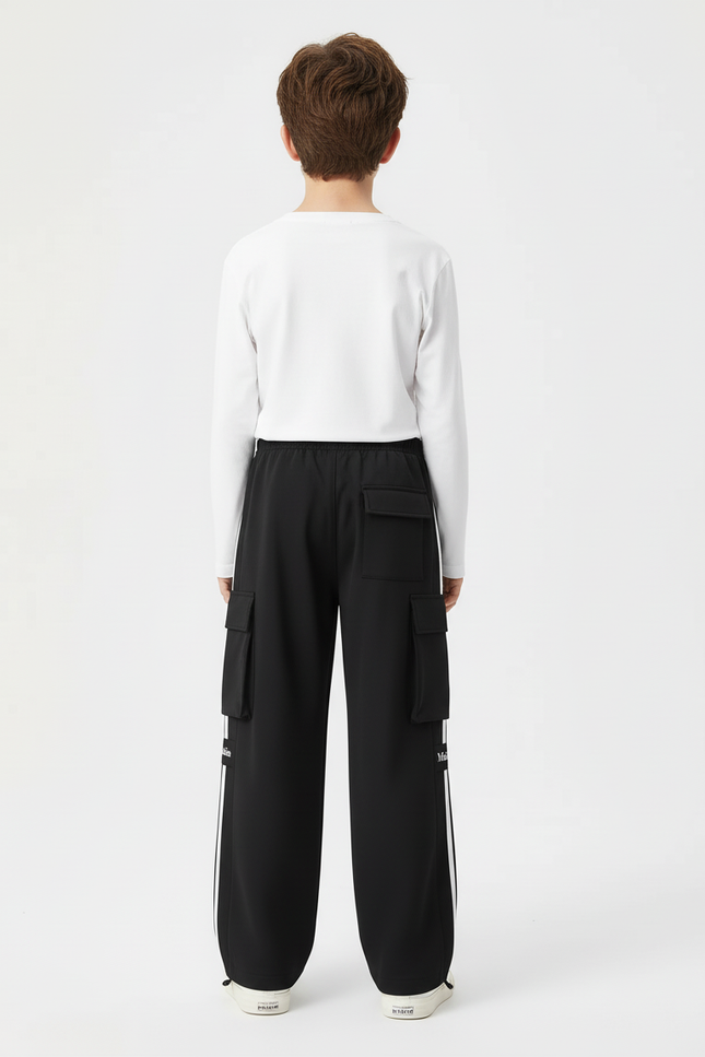 Pantalon Cargo Noir Ample Rayures Blanches Enfant - Polyester - vue 2