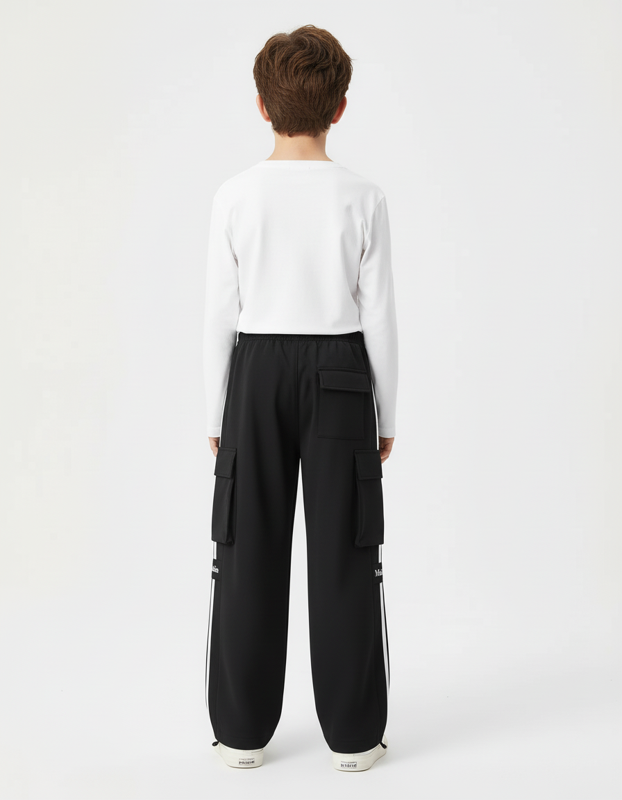 Pantalon Cargo Noir Ample Rayures Blanches Enfant - Polyester - vue 2