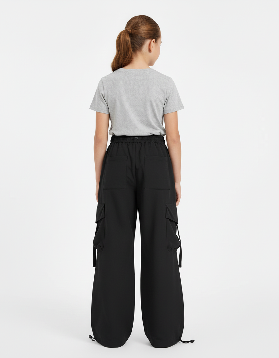 Pantalon Cargo Fille Noir Parachute Ripstop - Polyester - vue 2