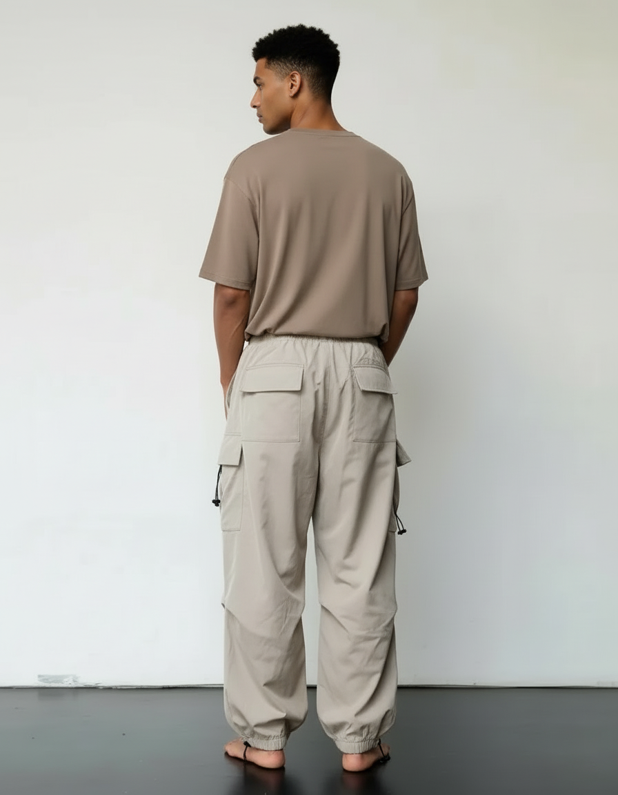 Pantalon Cargo Beige Ample Multi-Poches Décontracté Homme - Polyester - vue 2