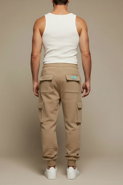 Pantalon Cargo Beige Ample Molletonné Cordon Homme - vue 2
