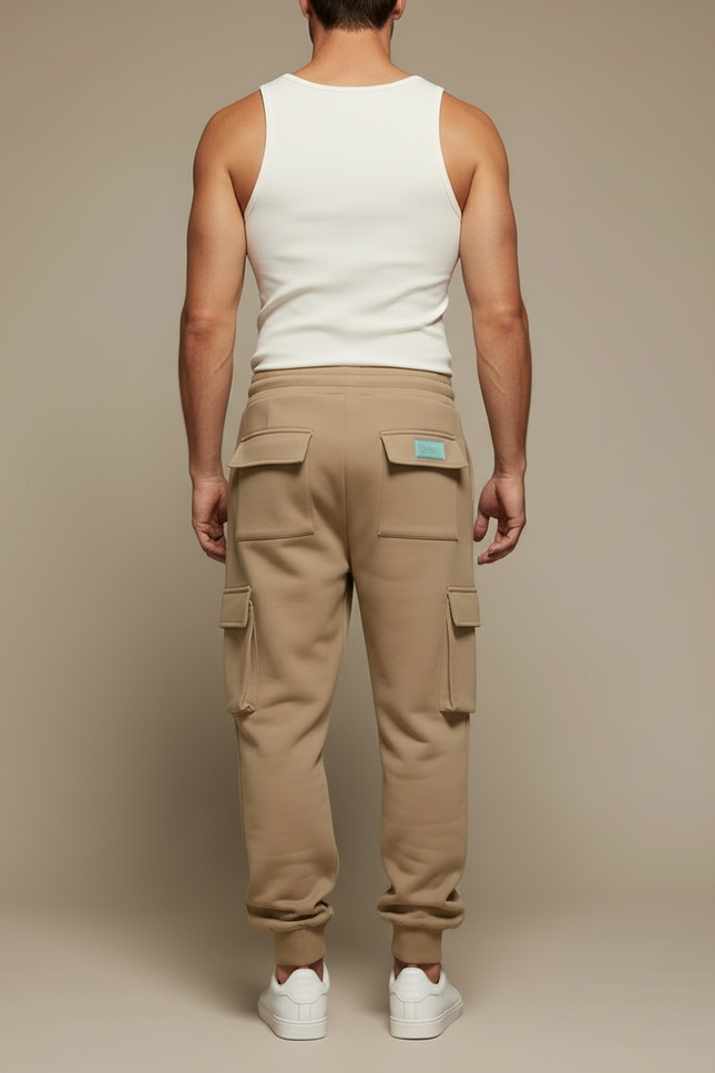 Pantalon Cargo Beige Ample Molletonné Cordon Homme - vue 2