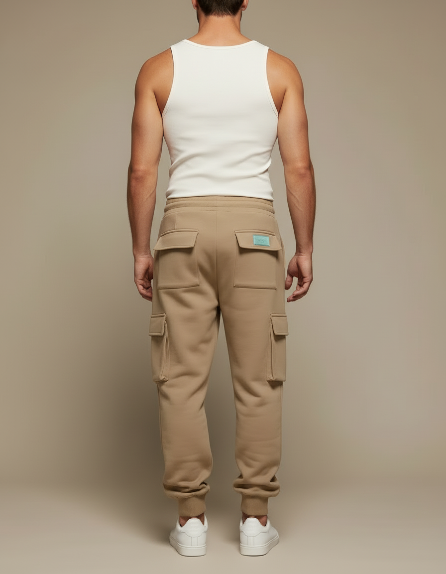 Pantalon Cargo Beige Ample Molletonné Cordon Homme - vue 2