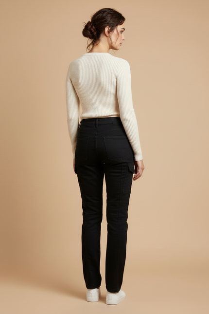 Pantalon Cargo Noir Slim Motard Femme - Toile - vue 2