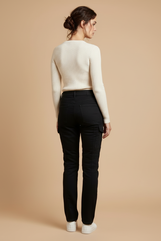 Pantalon Cargo Noir Slim Motard Femme - Toile - vue 2