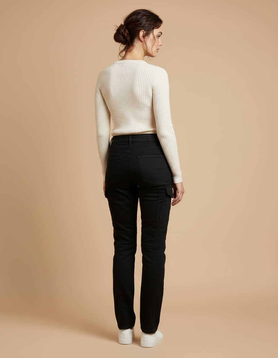 Pantalon Cargo Noir Slim Motard Femme - Toile - vue 2