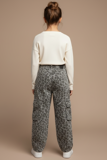 Pantalon Cargo Léopard Ample Gris Imprimé Enfant - Jean - vue 2