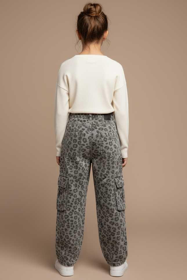 Pantalon Cargo Léopard Ample Gris Imprimé Enfant - Jean - vue 2