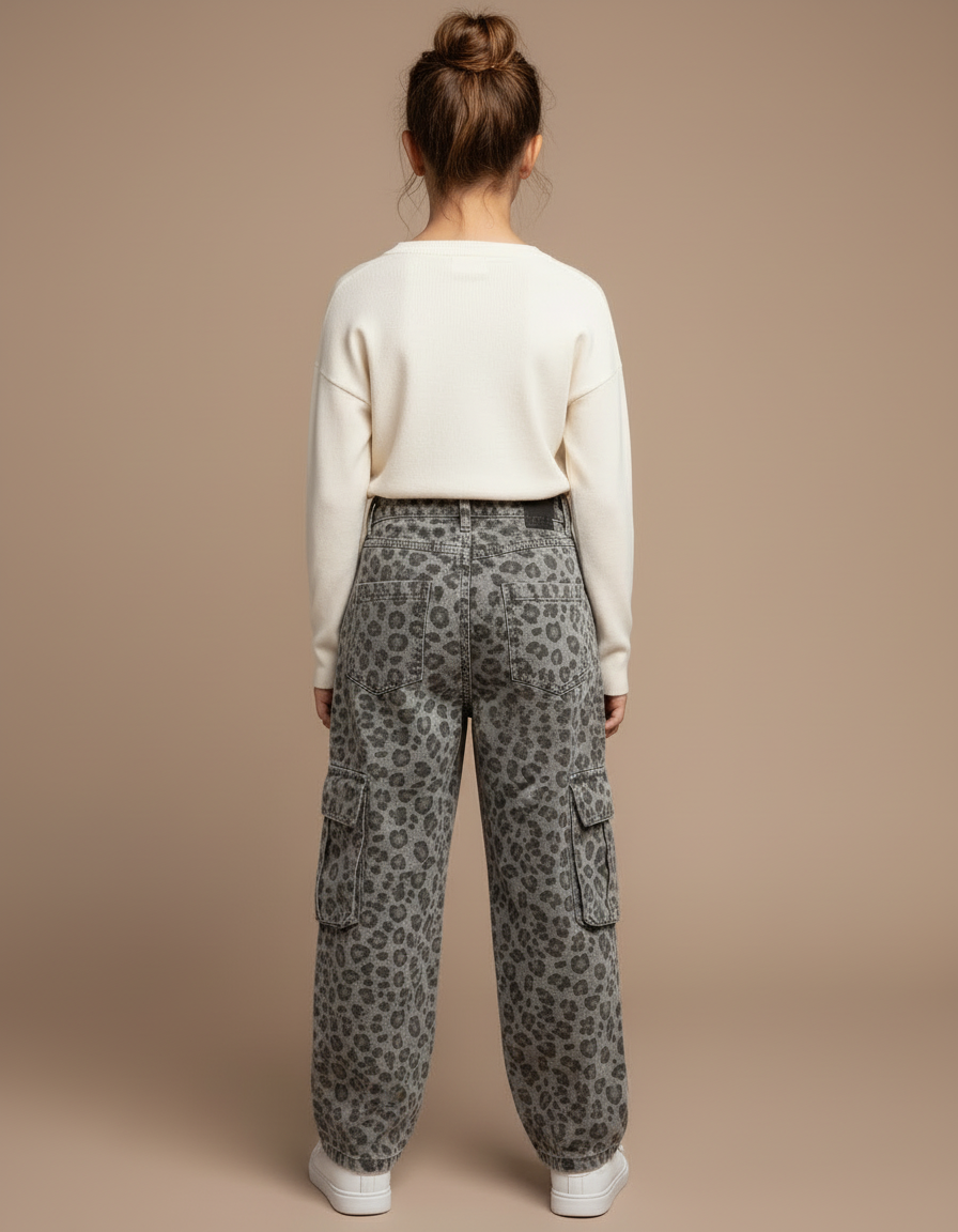 Pantalon Cargo Léopard Ample Gris Imprimé Enfant - Jean - vue 2