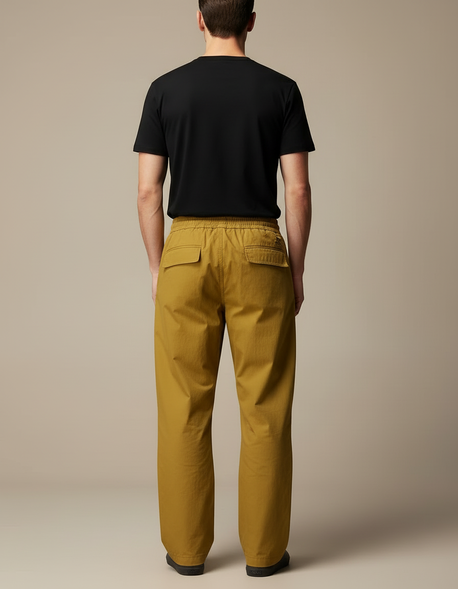Pantalon Cargo Ample Jaune Moutarde Décontracté Multipoches - Toile - vue 2
