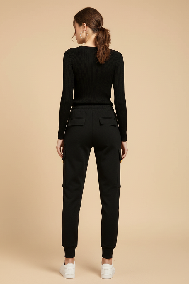 Pantalon Cargo Noir Jaune Streetwear Femme Ample - Molleton - vue 2