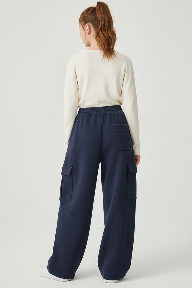 Pantalon Cargo Bleu Marine Ample Molletonné Femme - vue 2