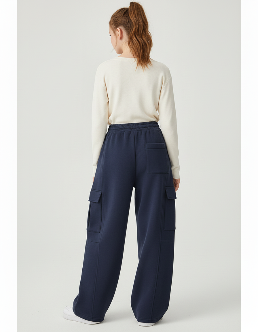 Pantalon Cargo Bleu Marine Ample Molletonné Femme - vue 2