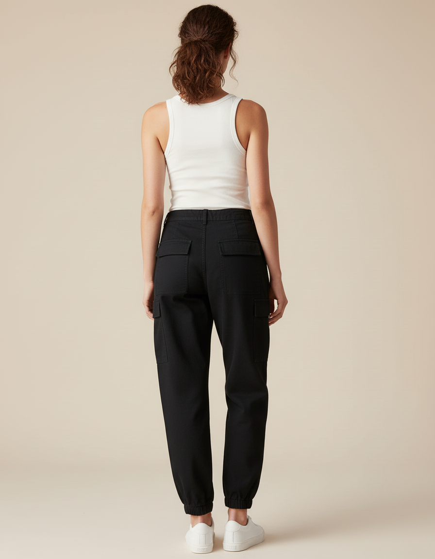 Pantalon Cargo Lyocell Femme - Noir Viscose - vue 2