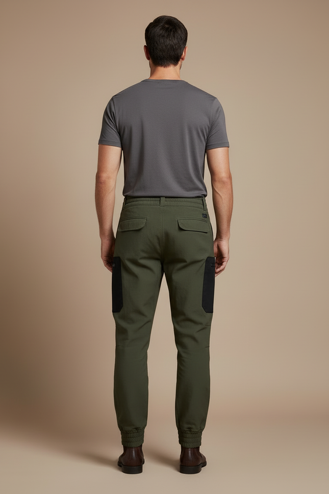 Pantalon Cargo Homme Vert Militaire Jogger Multipoches - Kaki Gabardine - vue 2