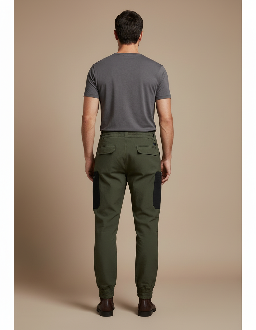 Pantalon Cargo Homme Vert Militaire Jogger Multipoches - Kaki Gabardine - vue 2
