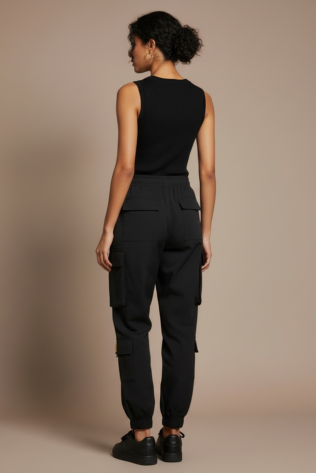 Pantalon Cargo Noir Ample Confortable Multipoches Femme - Polyester - vue 2