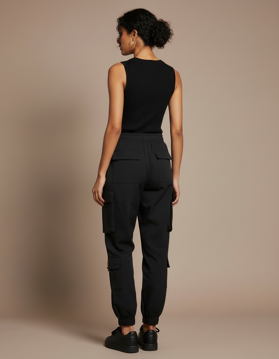 Pantalon Cargo Noir Ample Confortable Multipoches Femme - Polyester - vue 2