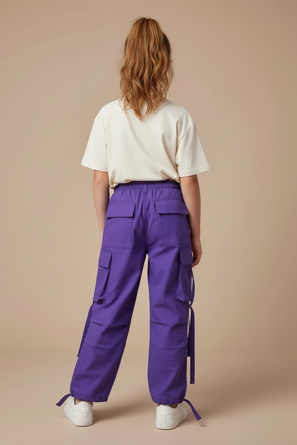 Pantalon Cargo Violet Ample Poches Fille Coton - vue 2