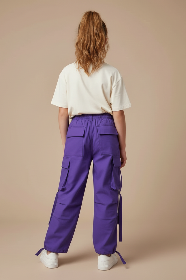 Pantalon Cargo Violet Ample Poches Fille Coton - vue 2