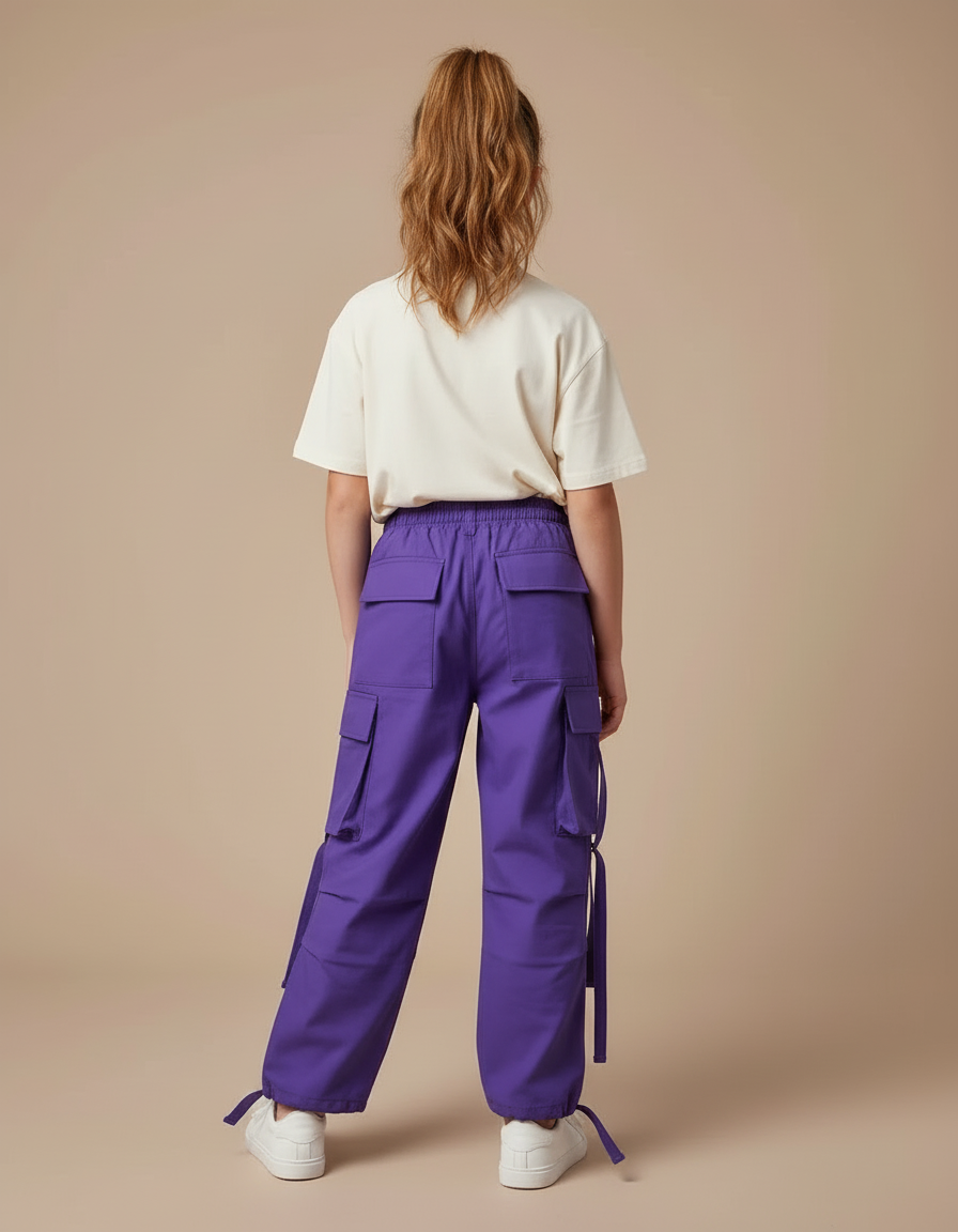 Pantalon Cargo Violet Ample Poches Fille Coton - vue 2