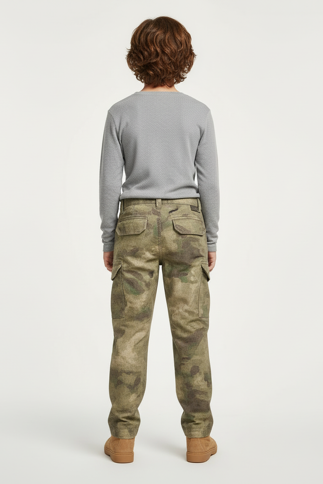 Pantalon Cargo Camouflage Garçon, Multipoches, Décontracté, Coton - Imprimé Toile - vue 2