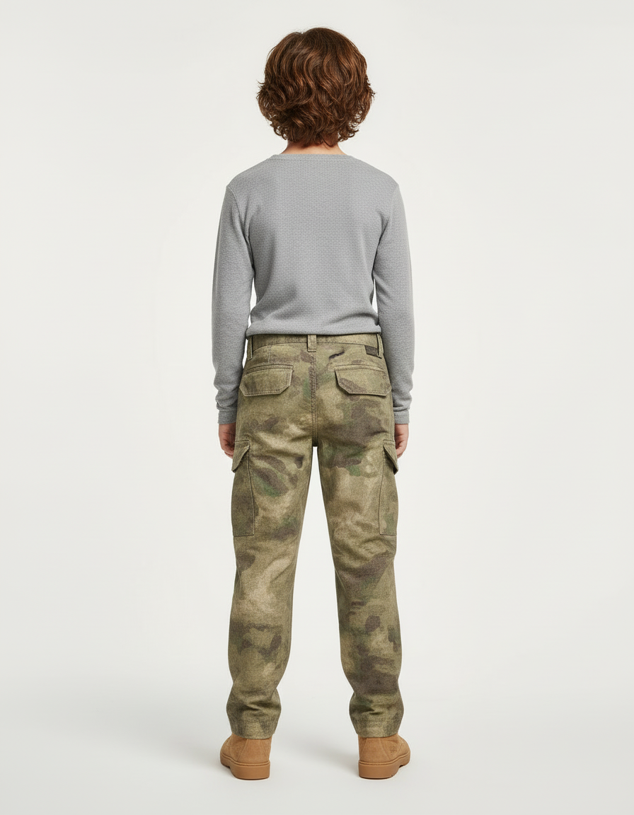Pantalon Cargo Camouflage Garçon, Multipoches, Décontracté, Coton - Imprimé Toile - vue 2