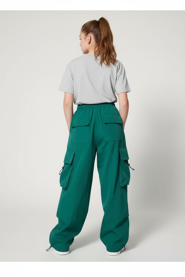 Pantalon Cargo Vert Ample Léger Enfant Décontracté - Polyester - vue 2
