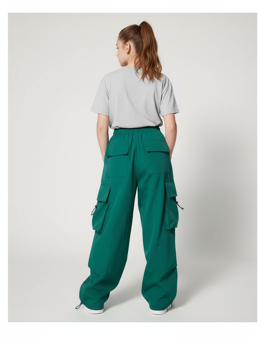 Pantalon Cargo Vert Ample Léger Enfant Décontracté - Polyester - vue 2