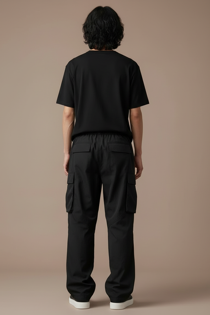 Pantalon Cargo Noir Ample Multipoches Homme Décontracté - Polyester - vue 2